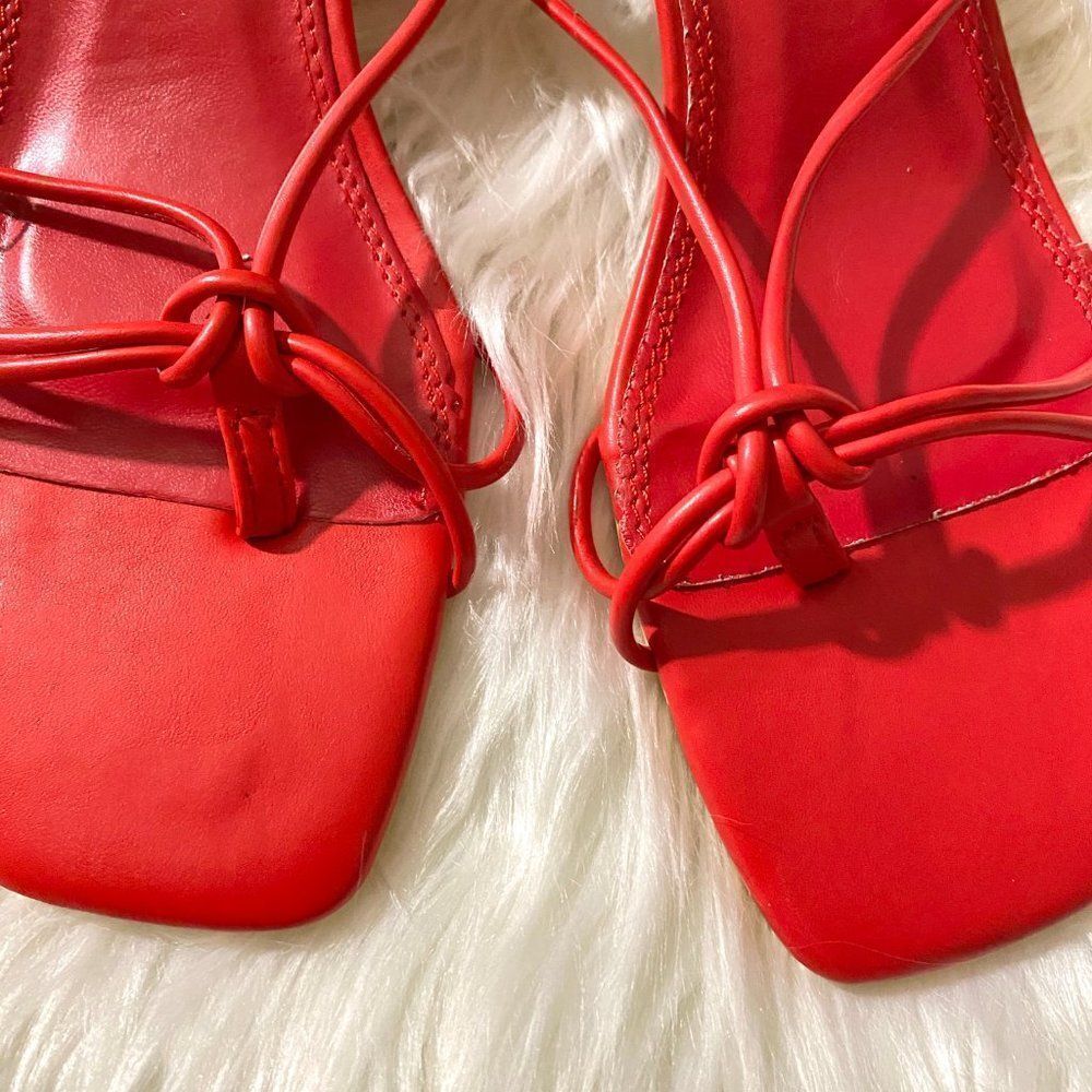 ZARA RED LOW HEEL STRAPS SANDALS - Picture 8 of 9